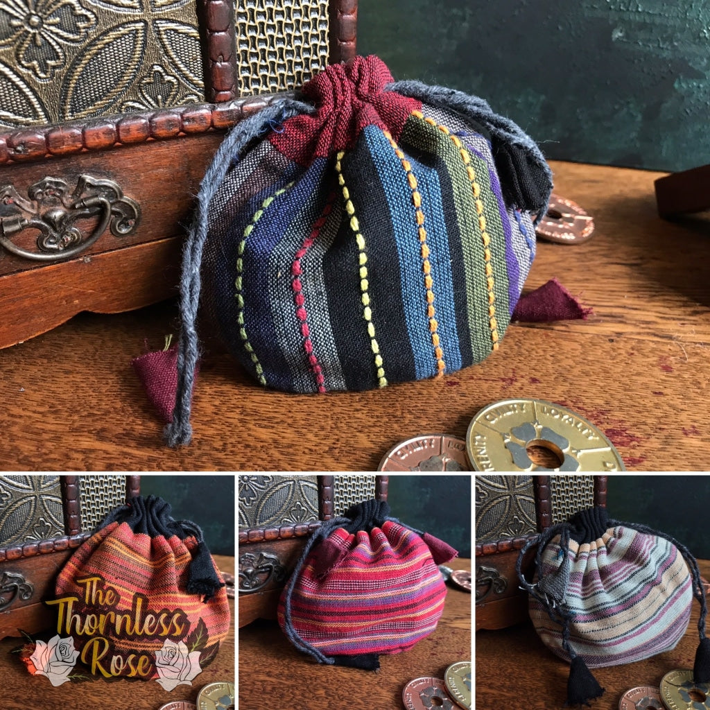 Striped Cotton Drawstring Pouches Pouch