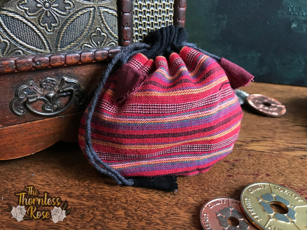 Striped Cotton Drawstring Pouches Red Pouch