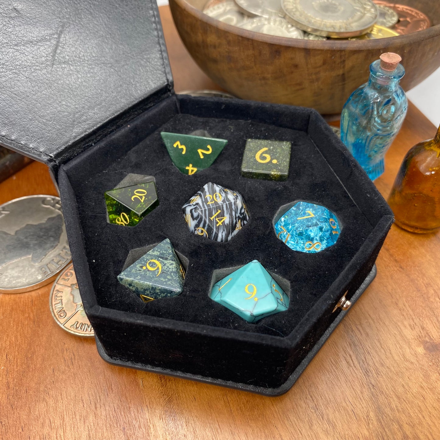 Mixed Stone & Glass Dice Set - Mixed Colours