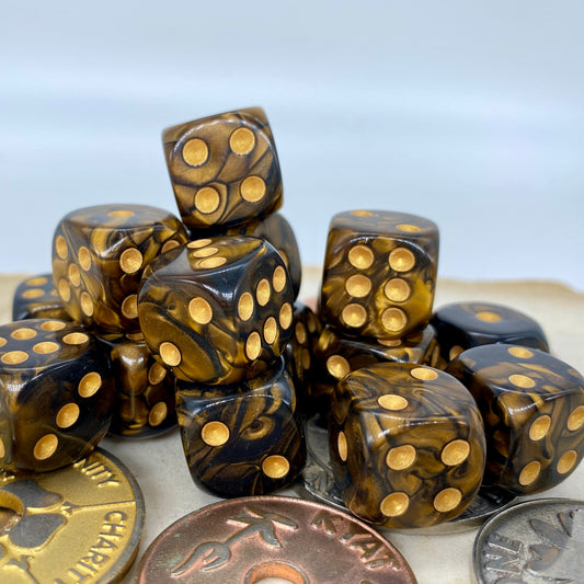 Marbled Black and Gold D6 Pip