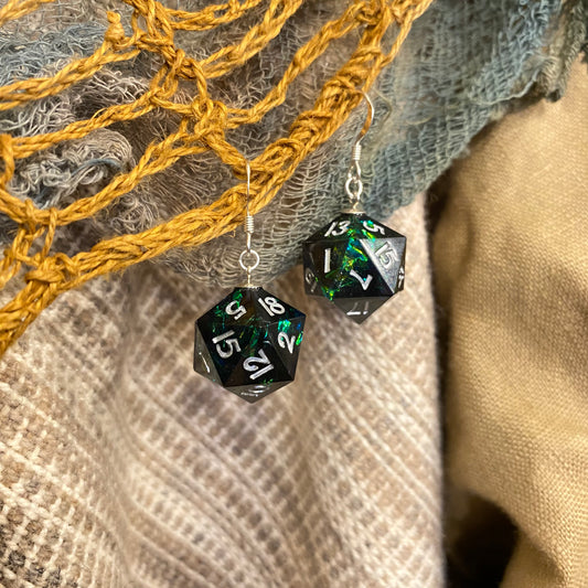 Mini Midnight D20 Earrings