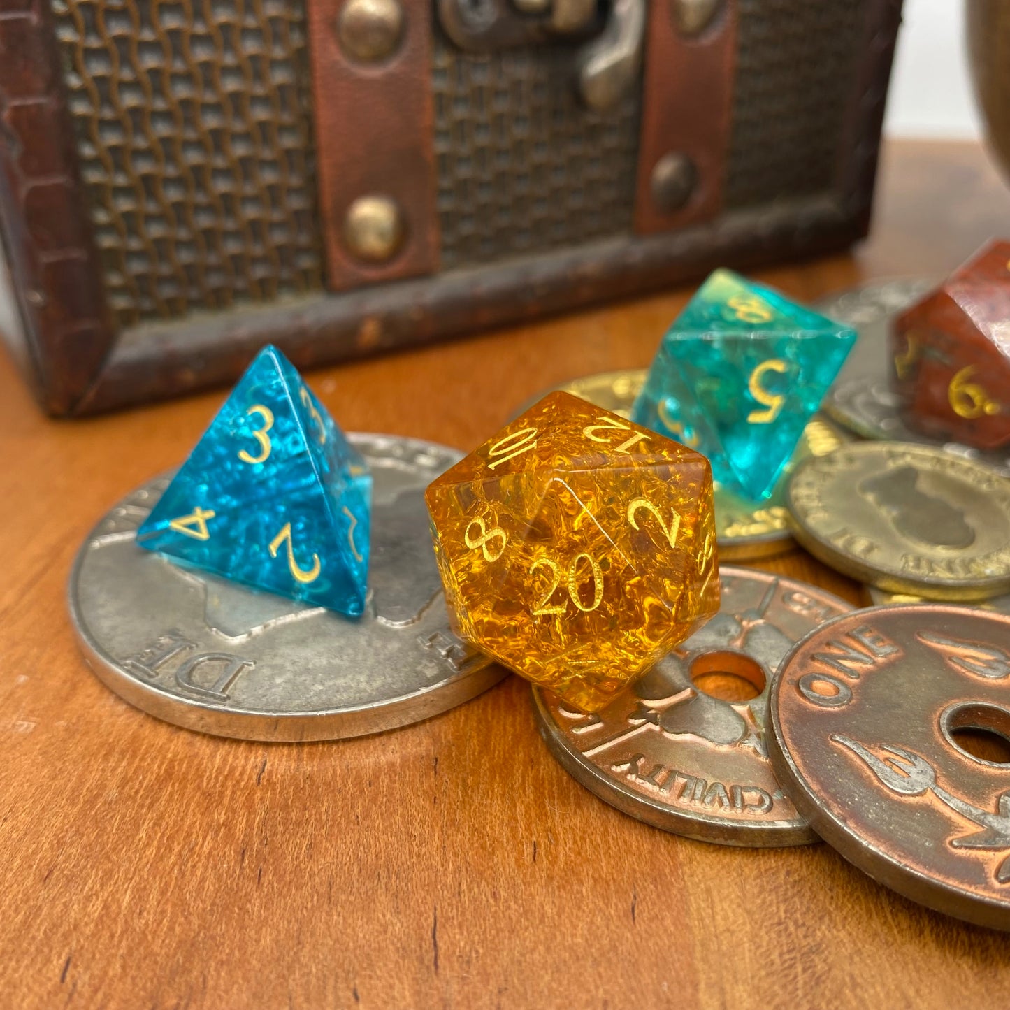 Mixed Stone & Glass Dice Set - Mixed Colours