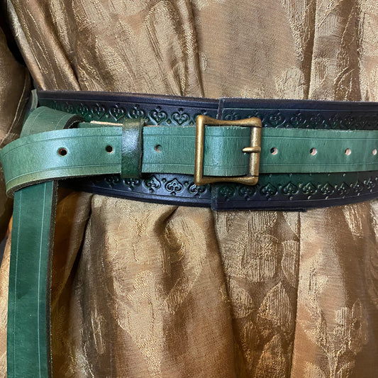 Green Leather Demi-Hero Belt (to fit 34-42 inches)
