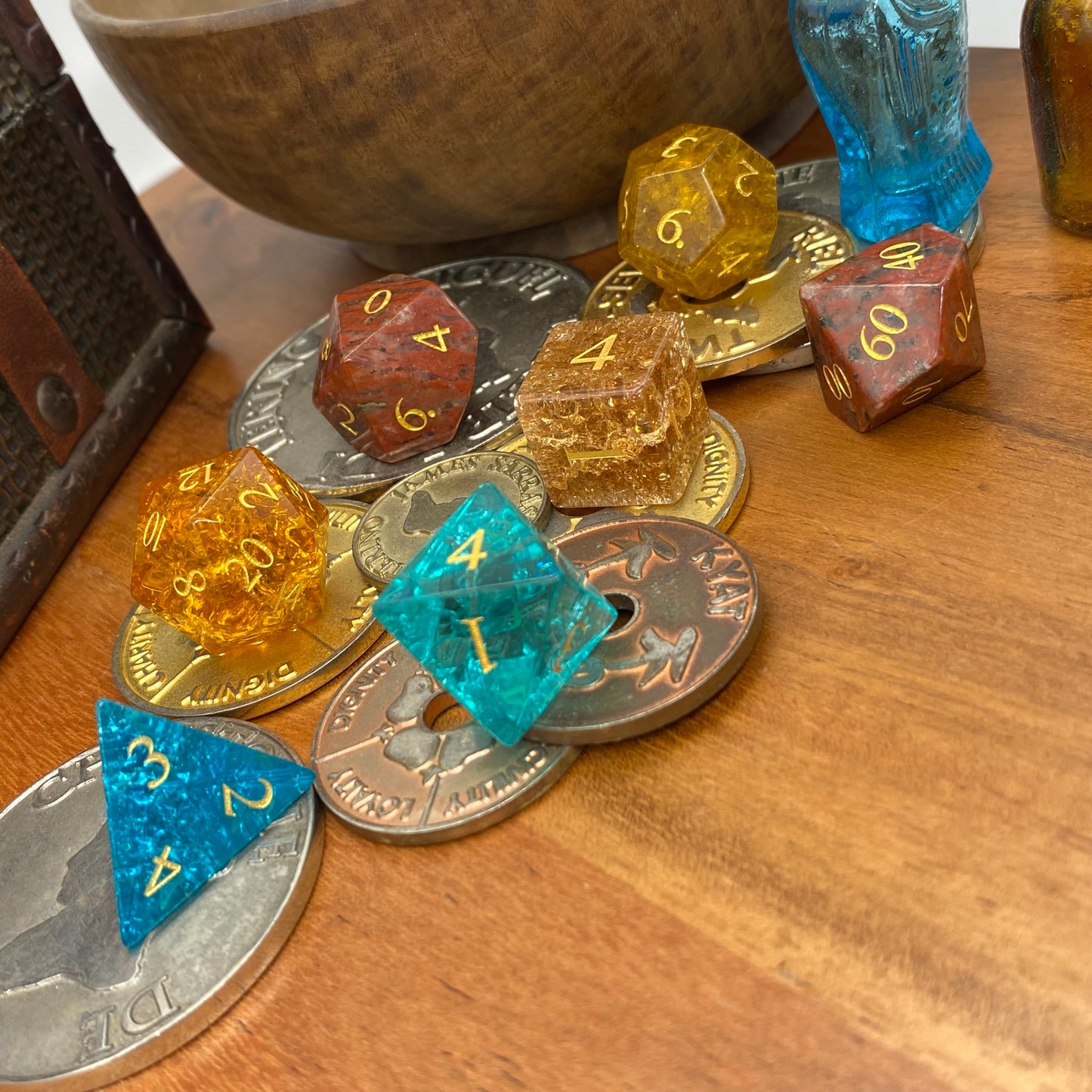 Mixed Stone & Glass Dice Set - Mixed Colours