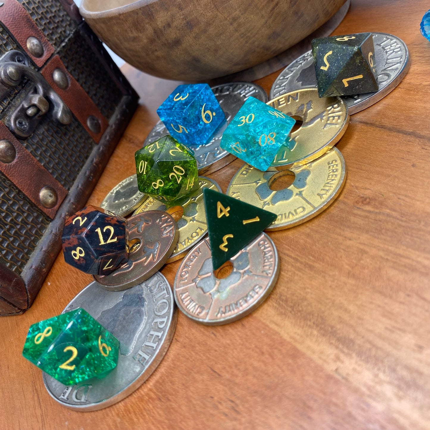 Mixed Stone & Glass Dice Set - Mixed Colours