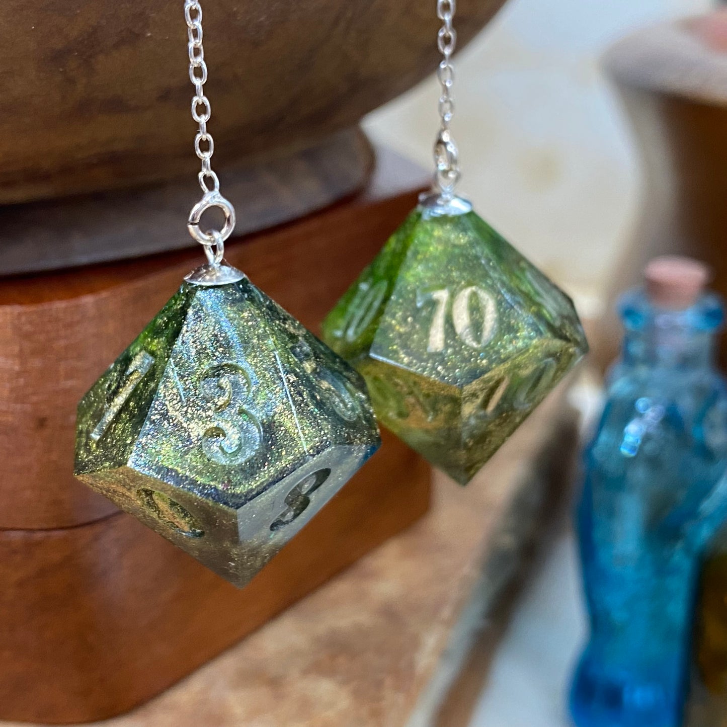 Green and Gold D%/ D10 Earrings