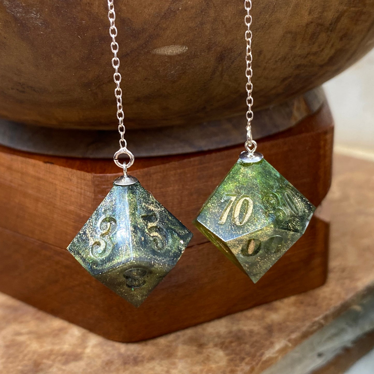 Green and Gold D%/ D10 Earrings