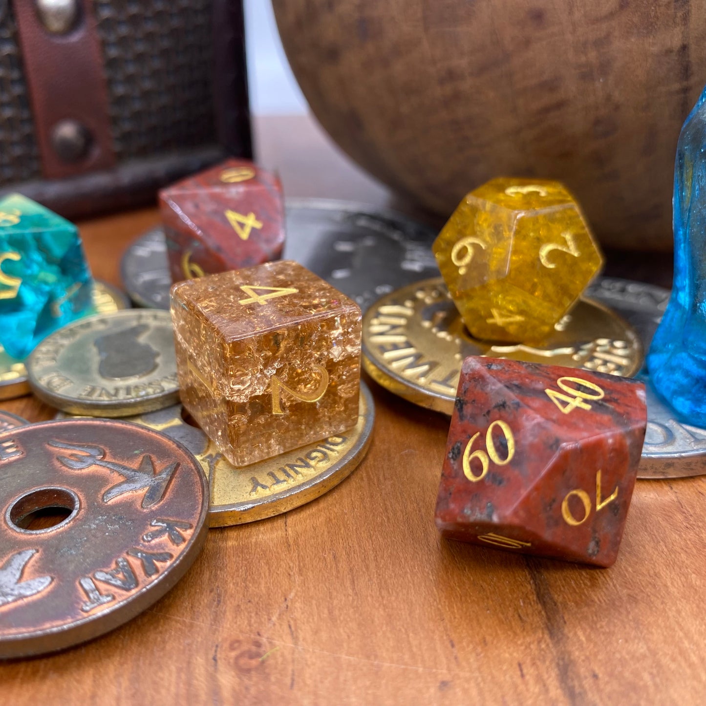 Mixed Stone & Glass Dice Set - Mixed Colours