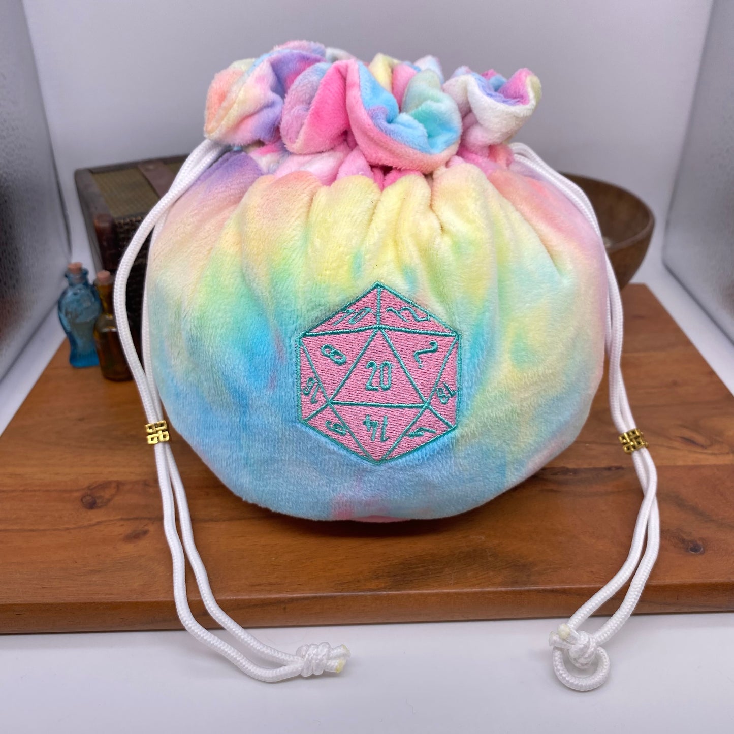 Blue Green Pastel Tie Dye Flannel Bag of Holding - its got pockets!