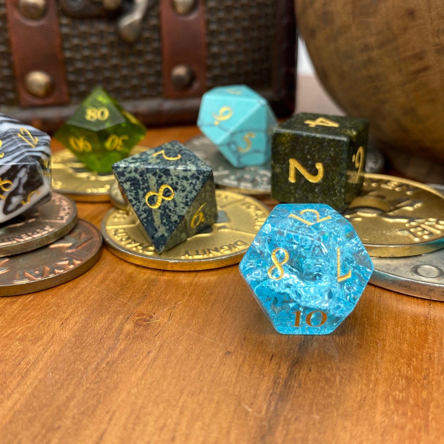 Mixed Stone & Glass Dice Set - Mixed Colours