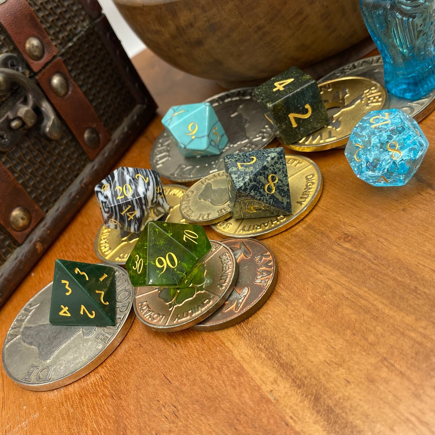 Mixed Stone & Glass Dice Set - Mixed Colours