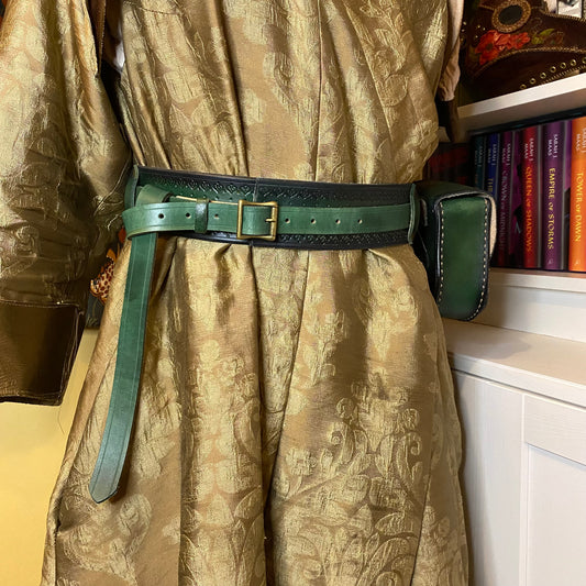 Green Leather Demi-Hero Belt (to fit 34-42 inches)