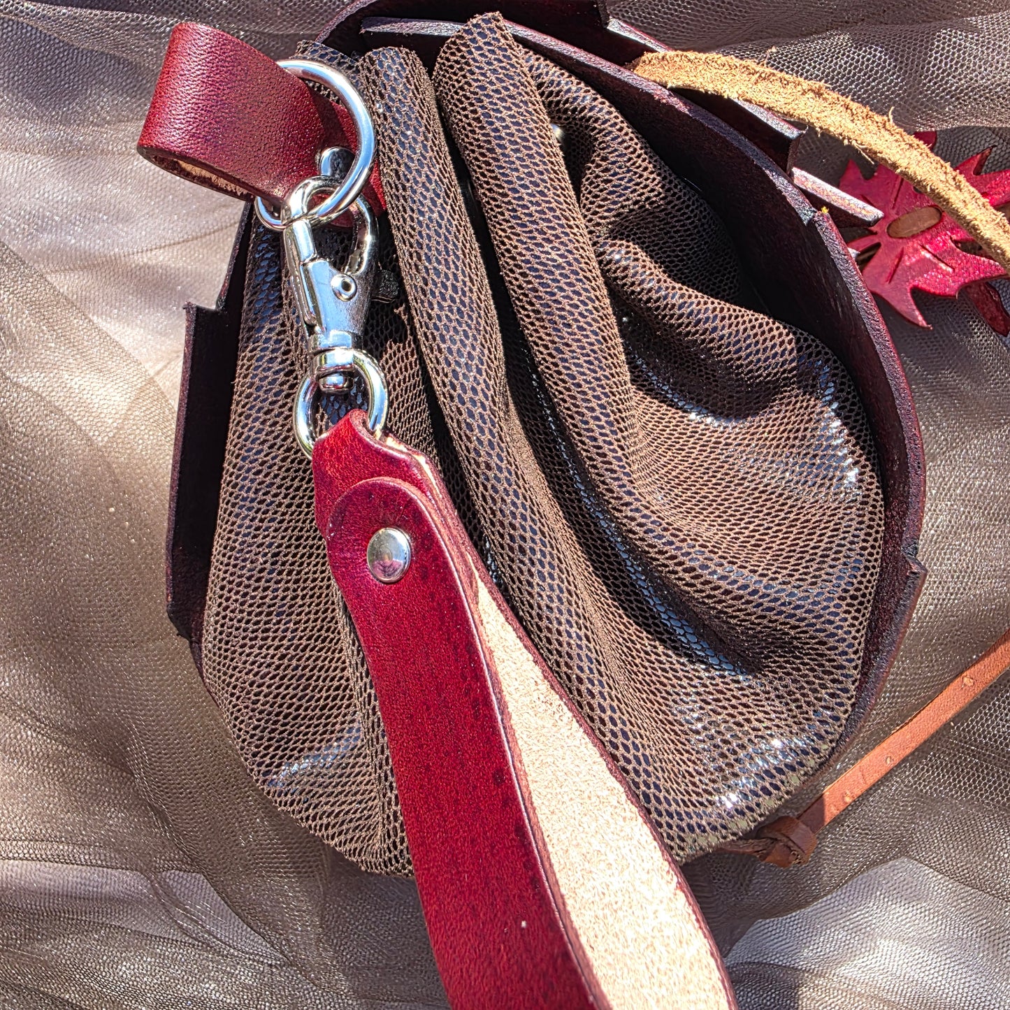 Leather Bark and Red Maple Leaf Bag (Brown Body)