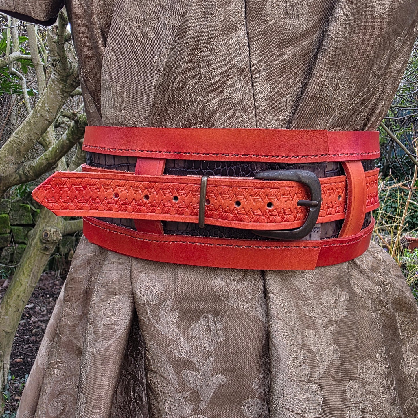 Orange and Crocodile Scale Effect Leather Hero Belt (to fit 36-44 inches)