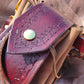Red Brown and Tan Leather Drawstring Bag with Autumn oak leaves