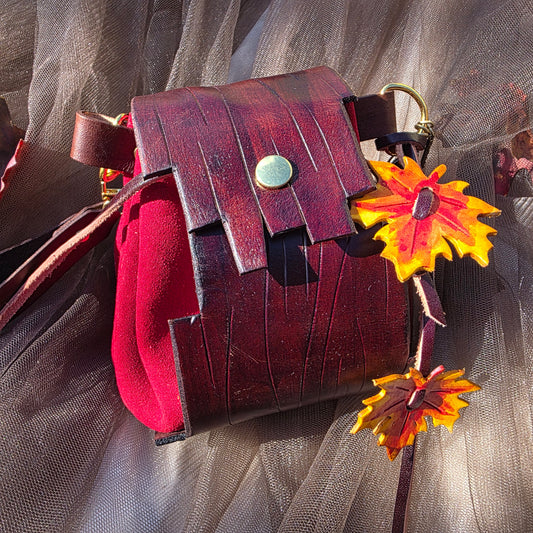 Leather Bark and Autumn Maple Leaf Bag (Red Body)