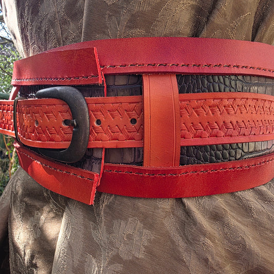Orange and Crocodile Scale Effect Leather Hero Belt (to fit 36-44 inches)