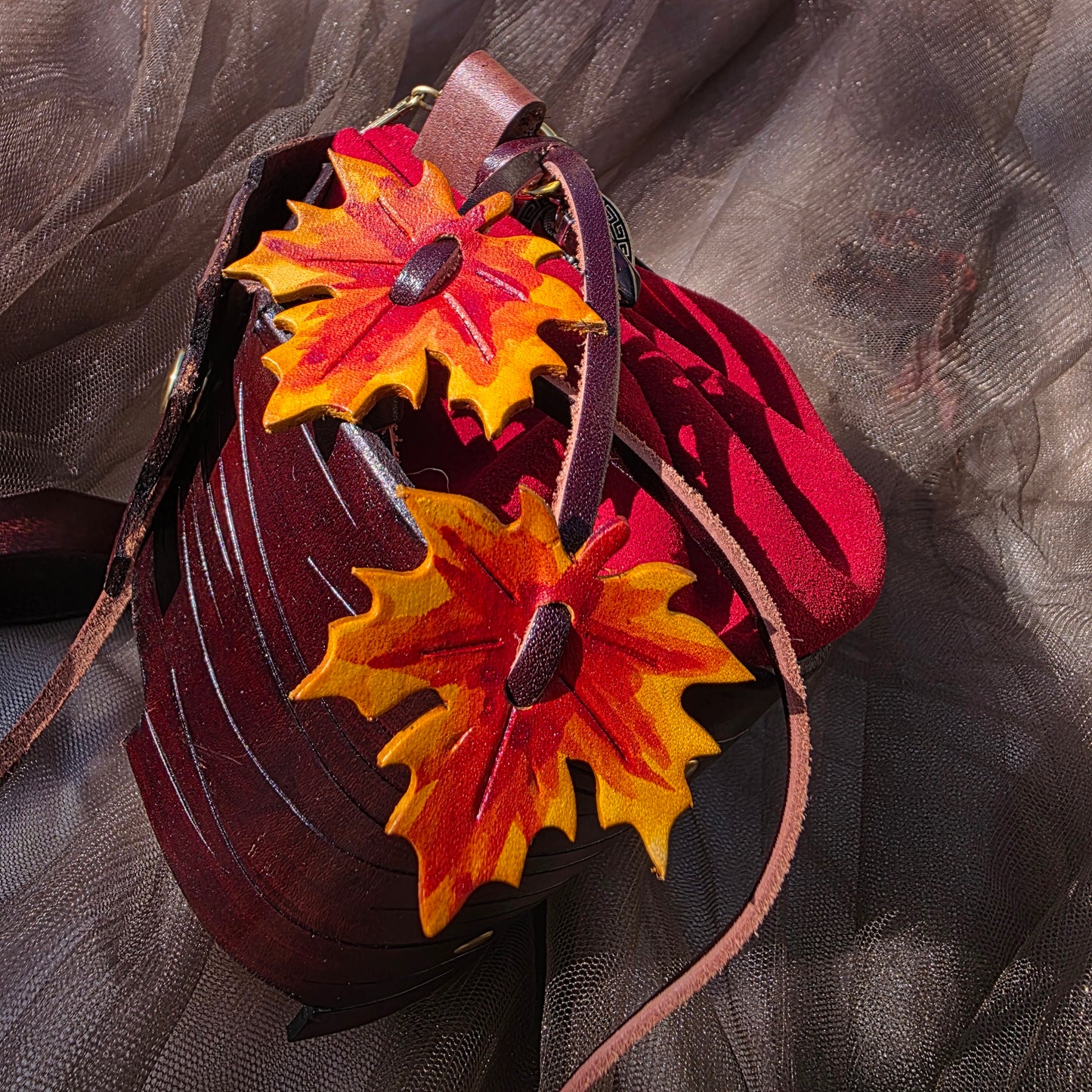 Leather Bark and Autumn Maple Leaf Bag (Red Body)