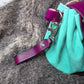Deep Pink and Aqua Green Drawstring Bag with Deaths-Head Hawk Moth Charm and Pink Crystal