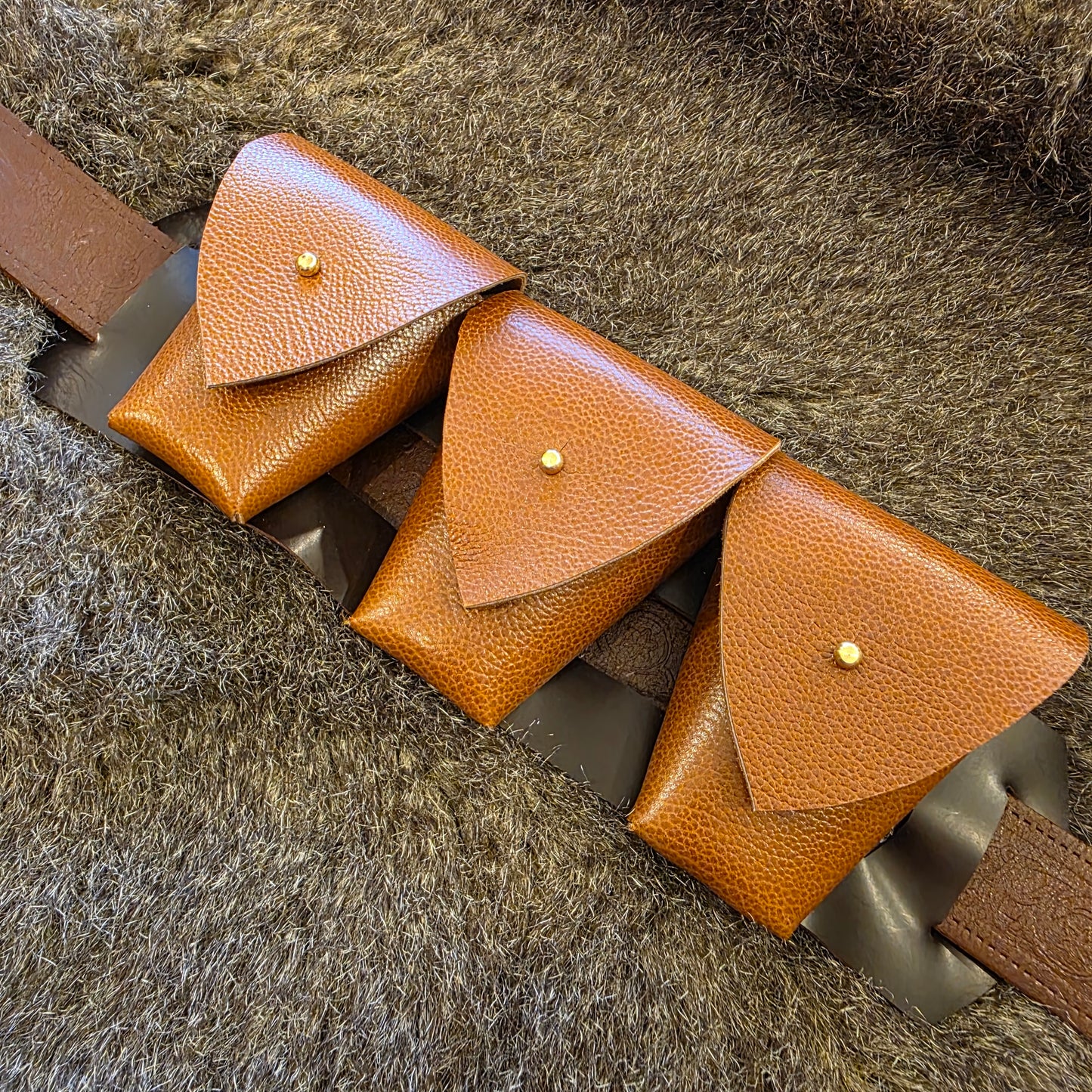 Triple Slide On Leather Belt Pouch