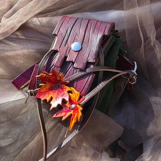 Leather Bark and Autumn maple Leaf Bag (Green Body)