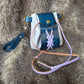 Dark Blue and Grey Leather Drawstring Bag with Sword Charm