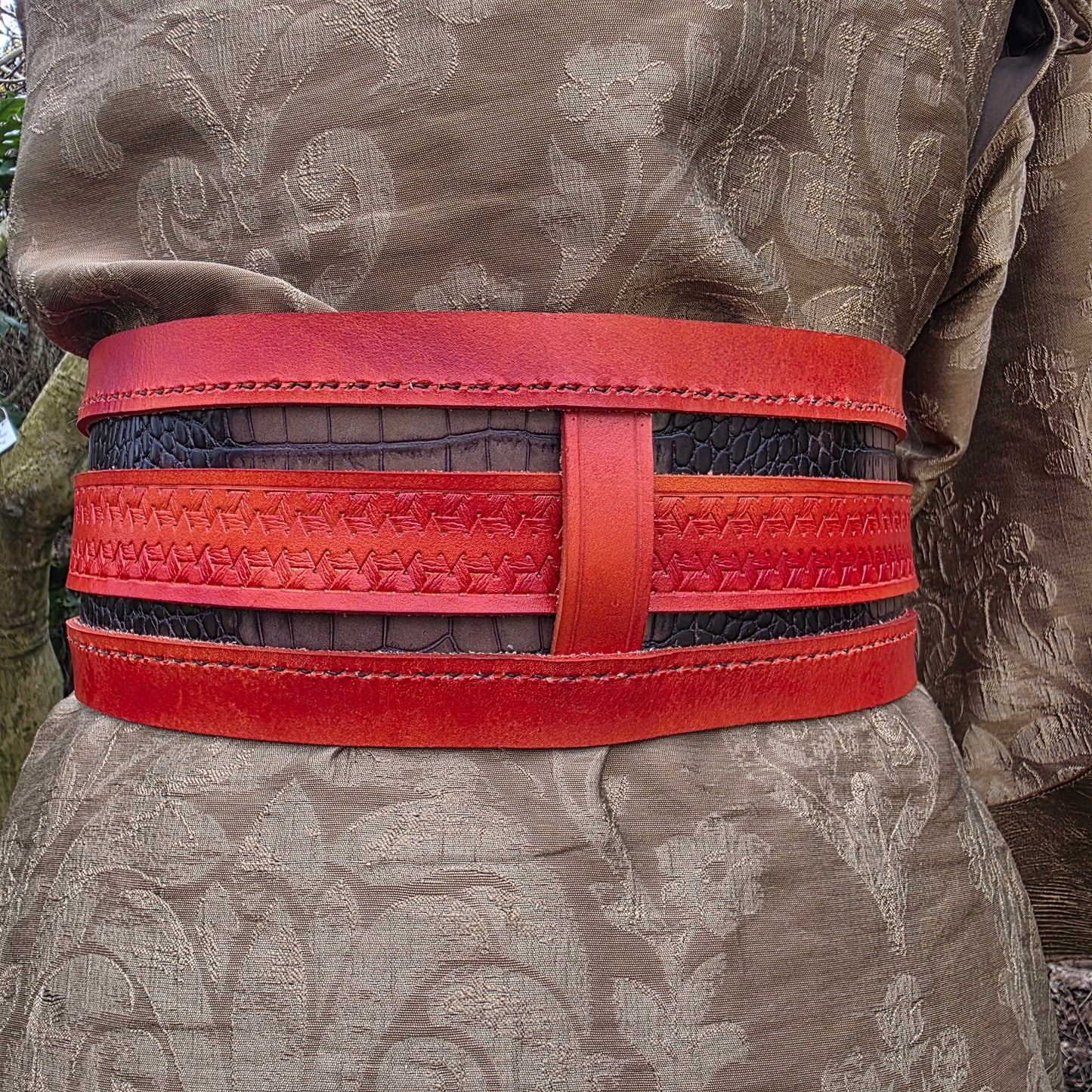 Orange and Crocodile Scale Effect Leather Hero Belt (to fit 36-44 inches)