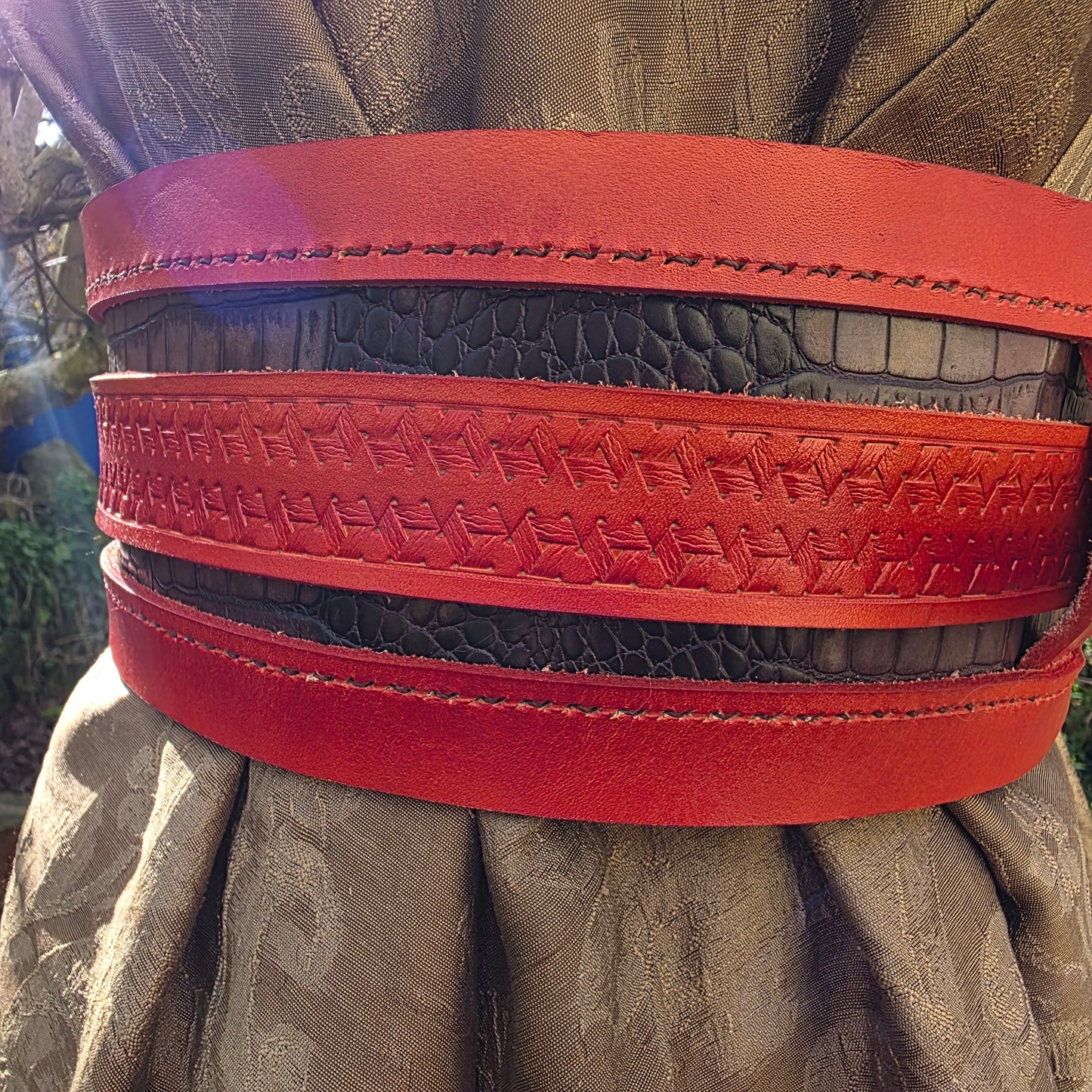 Orange and Crocodile Scale Effect Leather Hero Belt (to fit 36-44 inches)