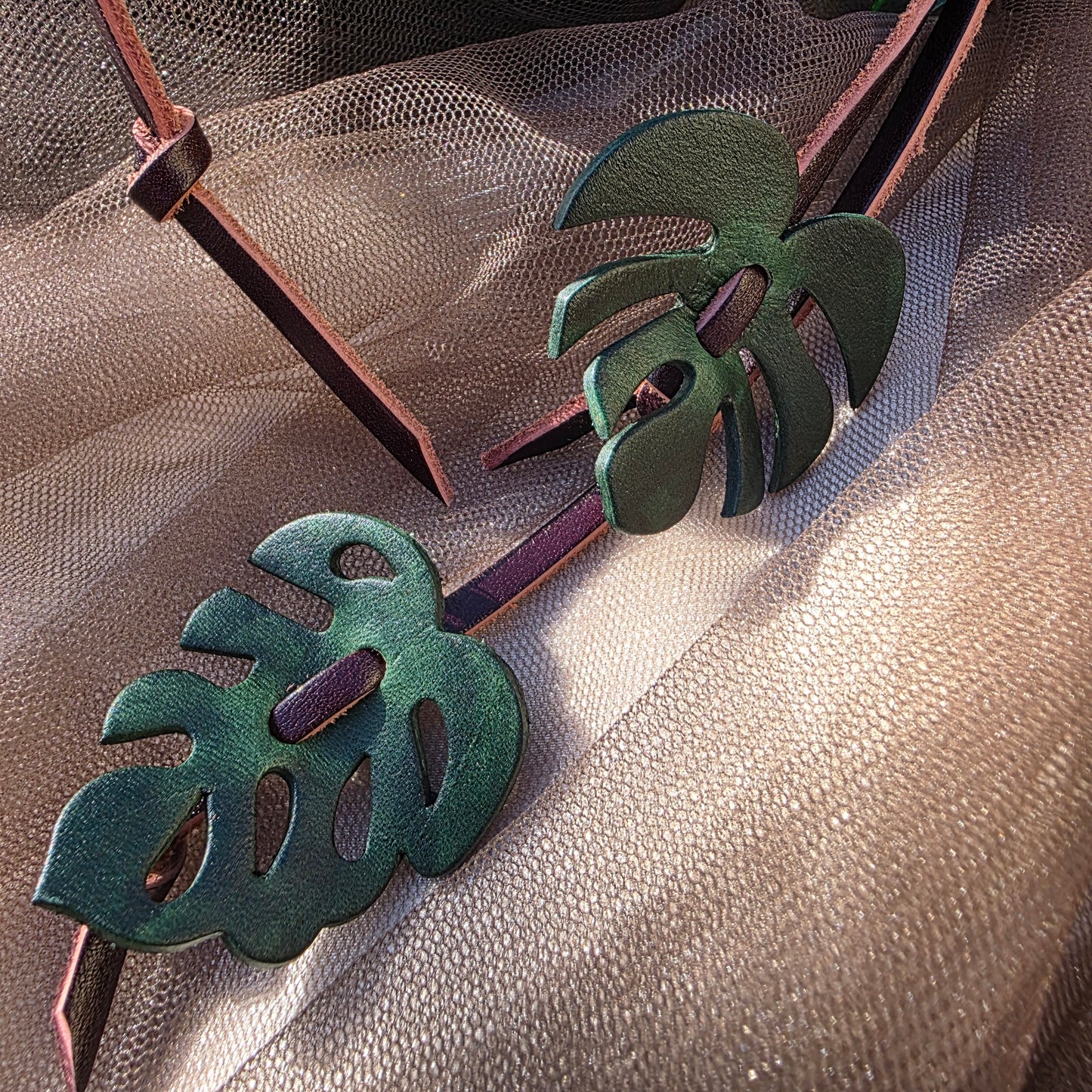 Leather Bark and Monstera Leaf Bag (Green Body)
