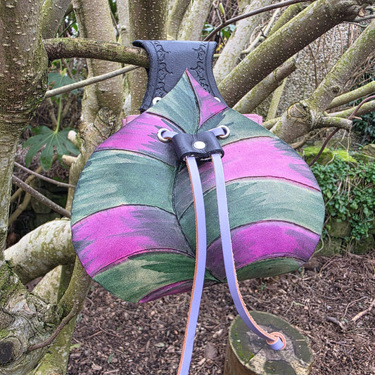 Leaf Shaped Leather Drawstring Belt Pouch - Rounded