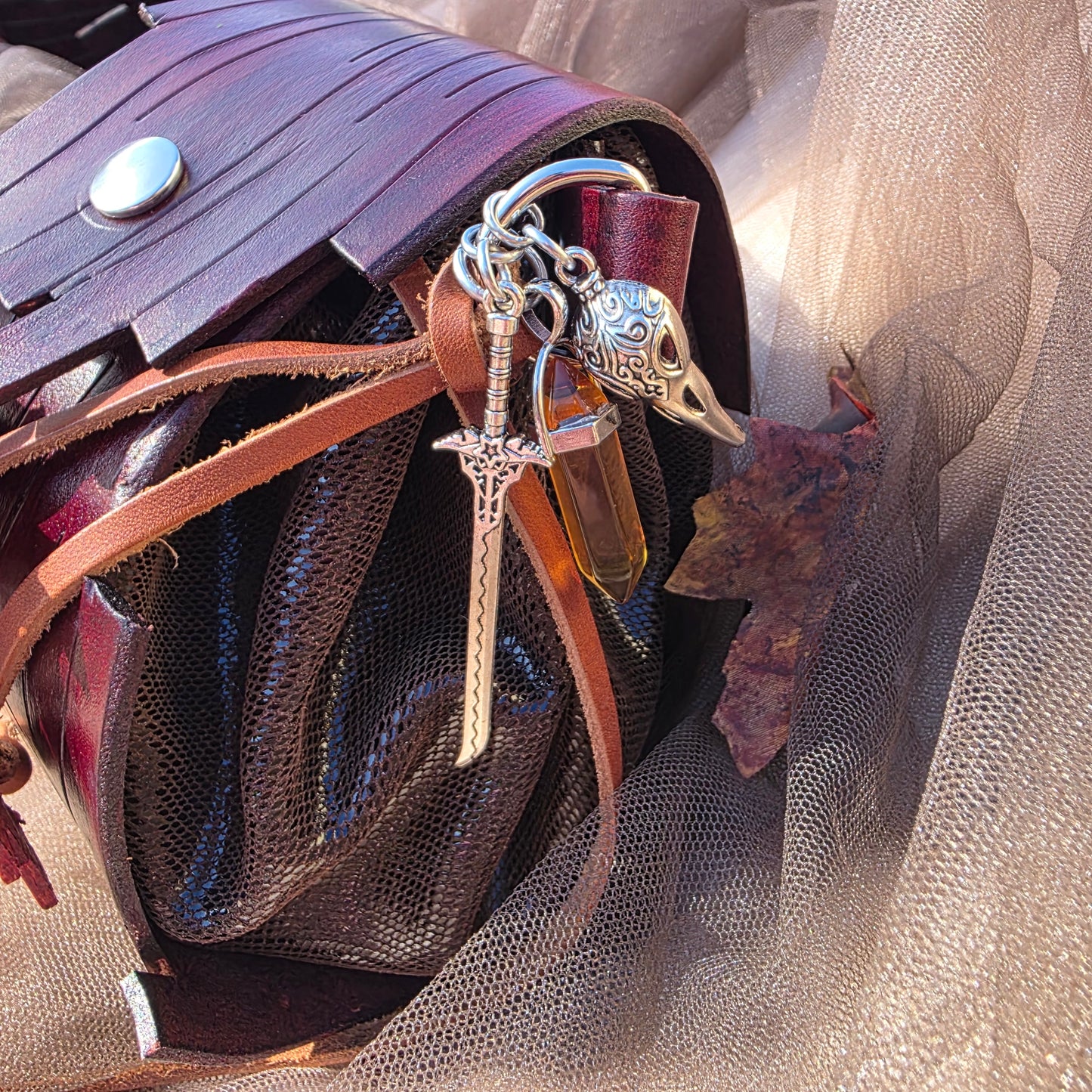 Leather Bark and Red Maple Leaf Bag (Brown Body)