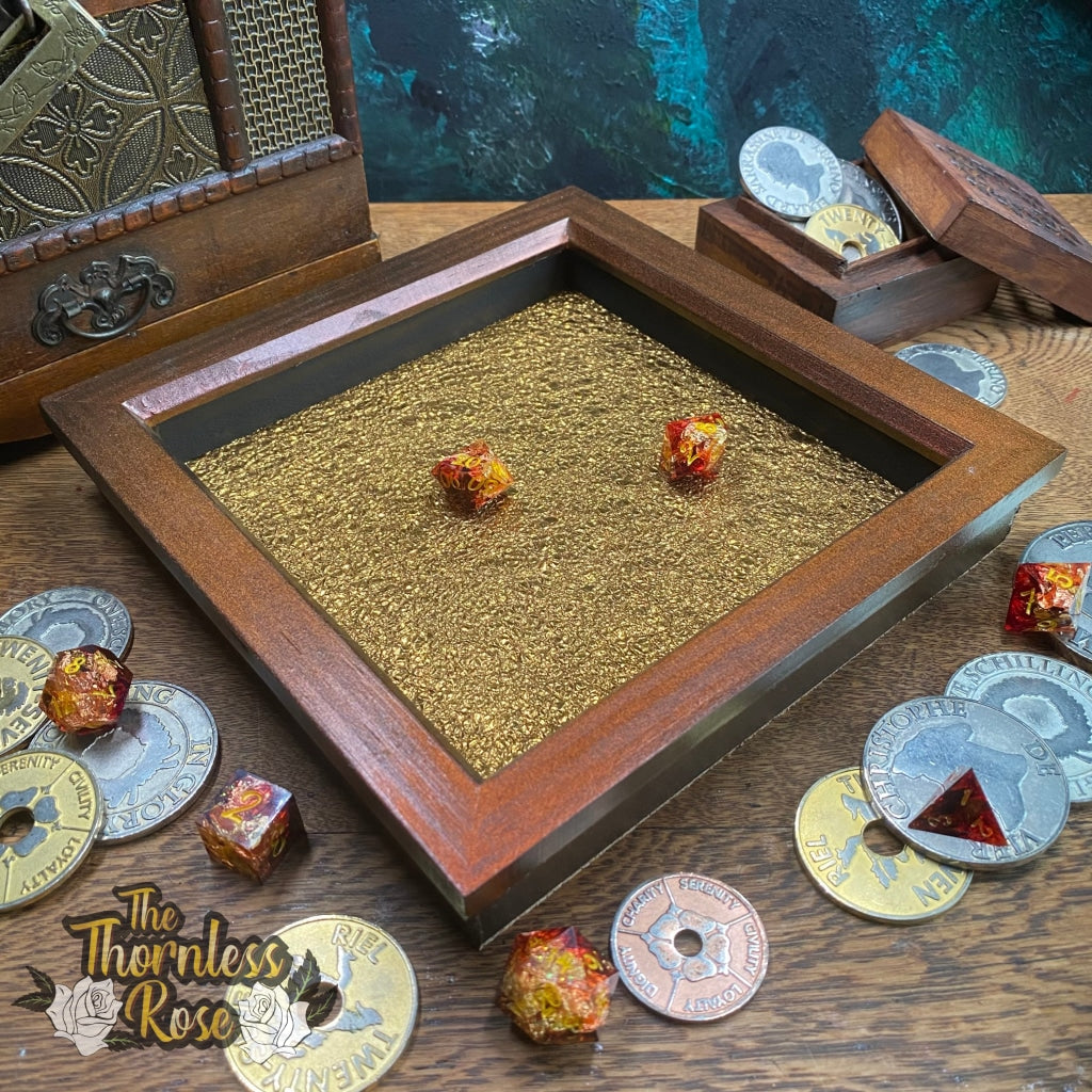 Brass Dragon Hide Colour Shifting Leather And Wood Dice Rolling Tray Made To Order 2-3 Weeks Wooden