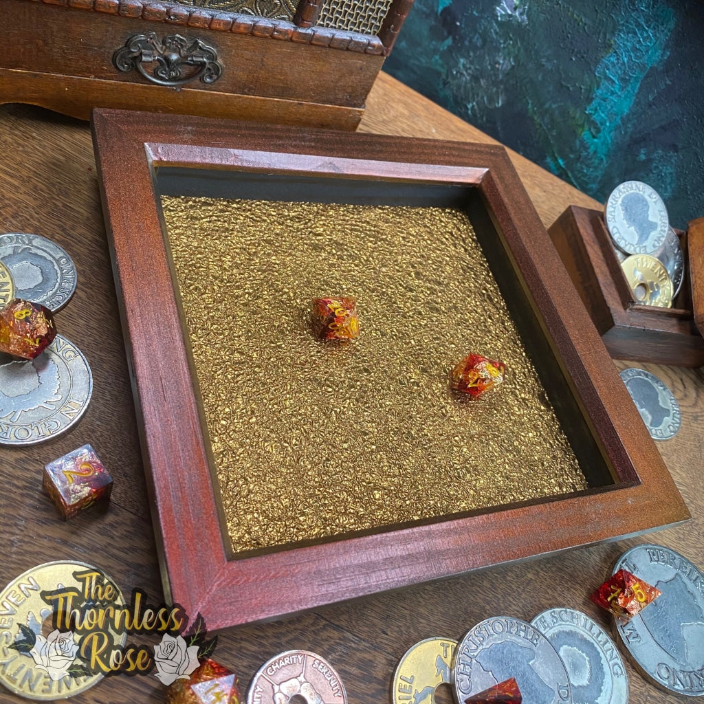 Brass Dragon Hide Colour Shifting Leather And Wood Dice Rolling Tray Wooden