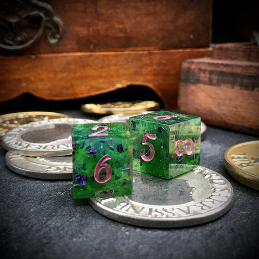 Green And Purple D6 Handmade Dice