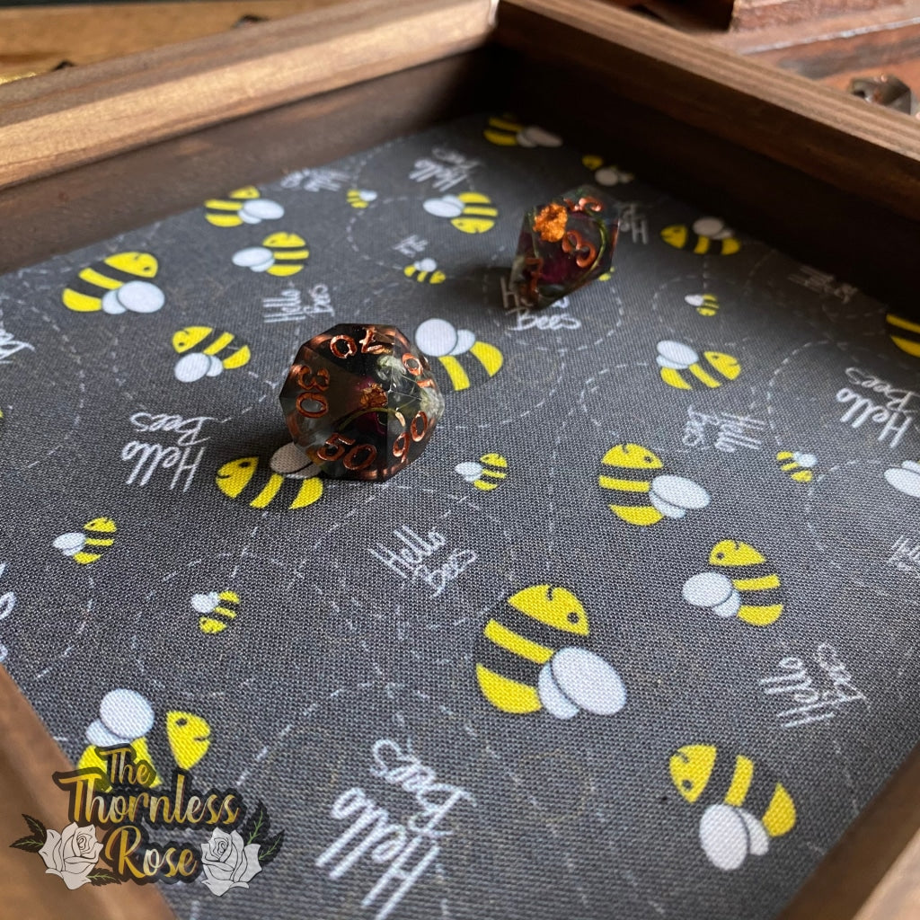 Hello Bees Wood Dice Rolling Tray (Black) Wooden