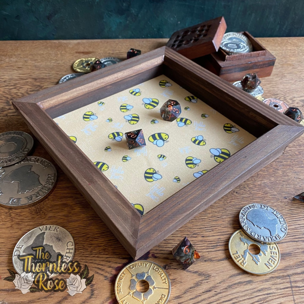 Hello Bees Wood Dice Rolling Tray (Pale Yellow) Wooden