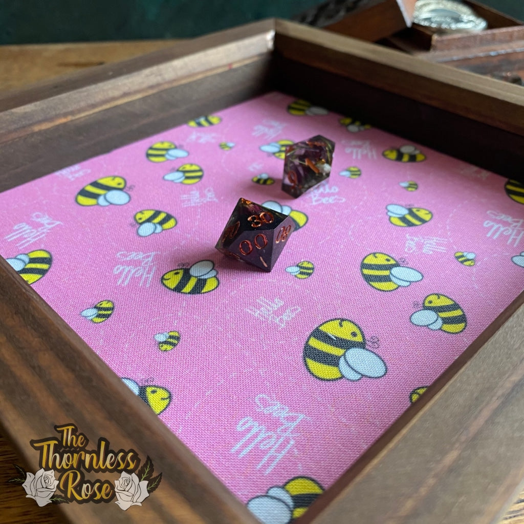 Hello Bees Wood Dice Rolling Tray (Pink) Wooden