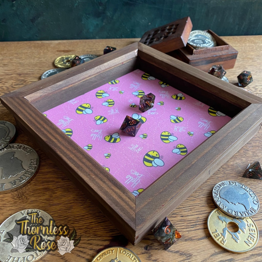Hello Bees Wood Dice Rolling Tray (Pink) Wooden