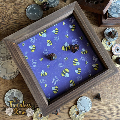 Hello Bees Wood Dice Rolling Tray (Purple) Standard Dark Wooden