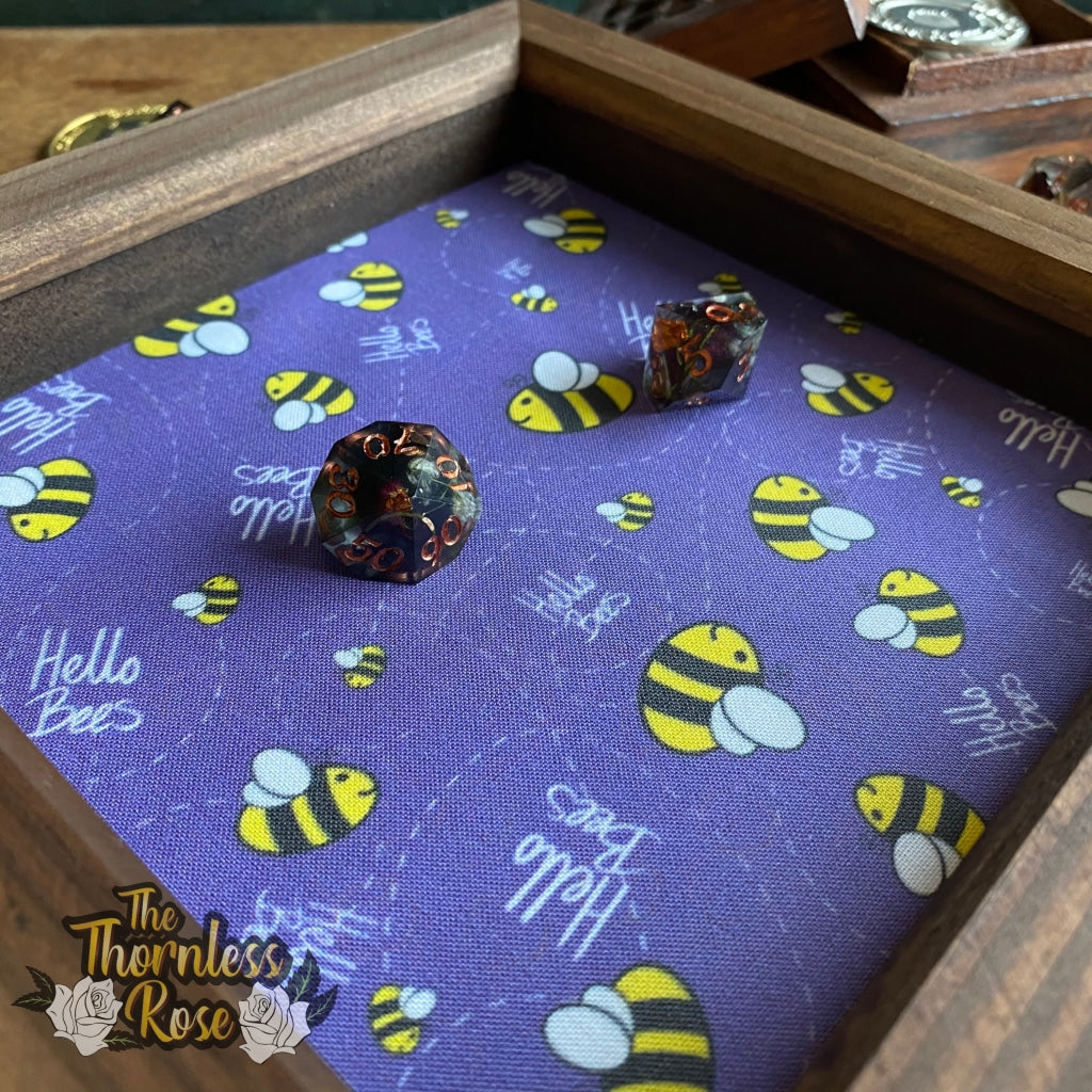 Hello Bees Wood Dice Rolling Tray (Purple) Wooden