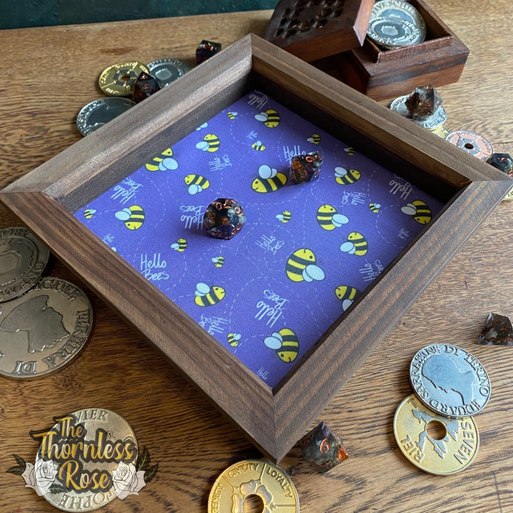 Hello Bees Wood Dice Rolling Tray (Purple) Wooden
