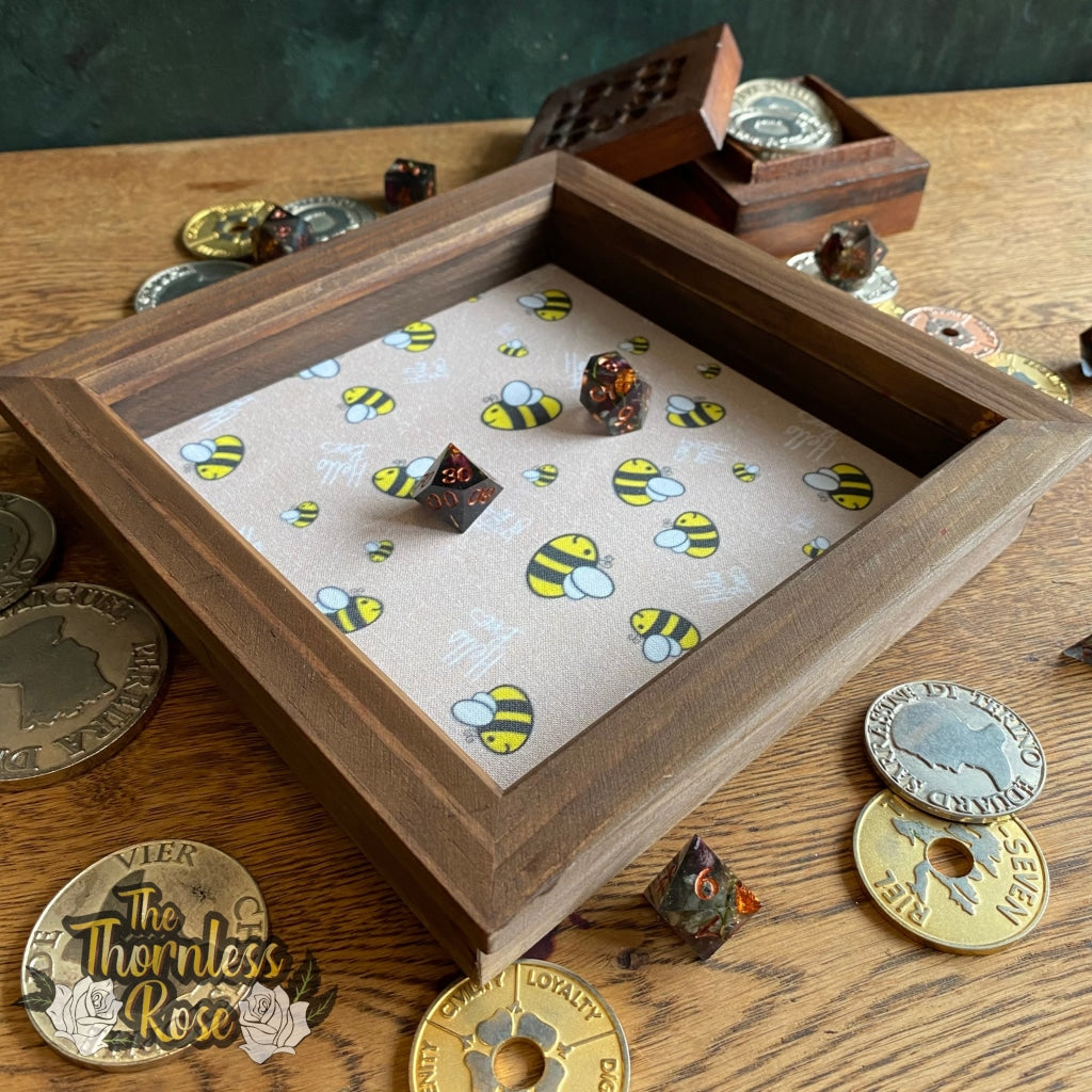 Hello Bees Wood Dice Rolling Tray (Tan) Wooden