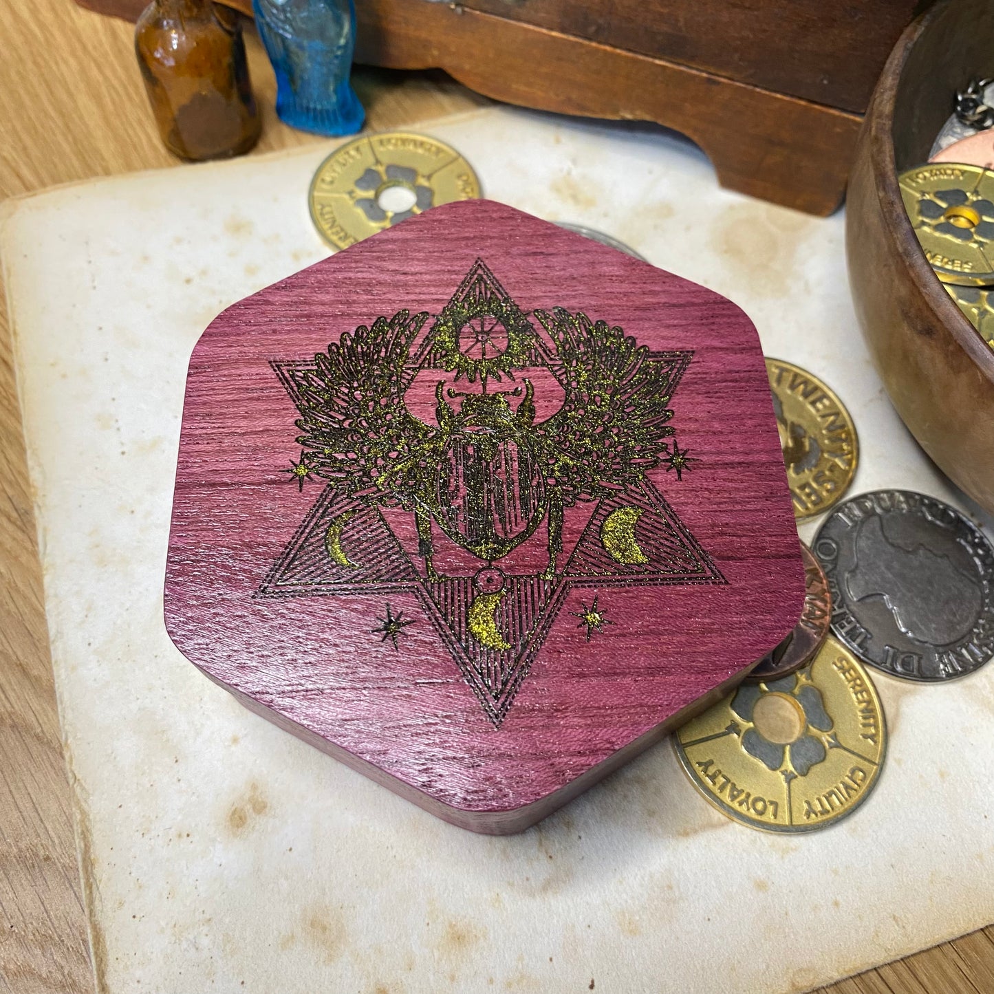 Purple Heart Hex Box - Scarab Beetle