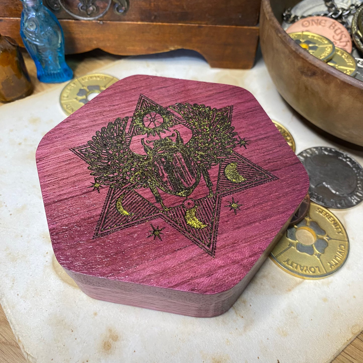 Purple Heart Hex Box - Scarab Beetle