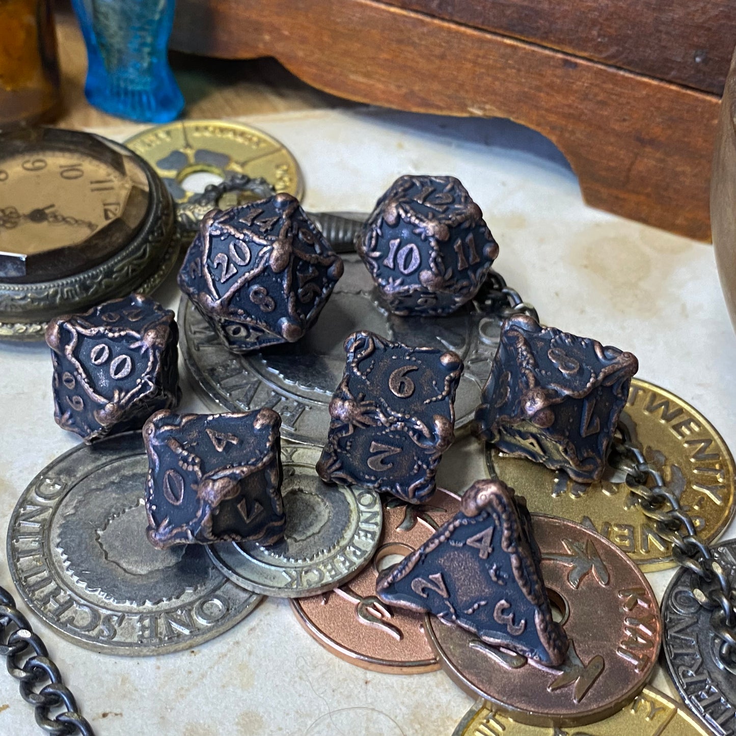 Aged Copper Plated Metal Octopus Dice